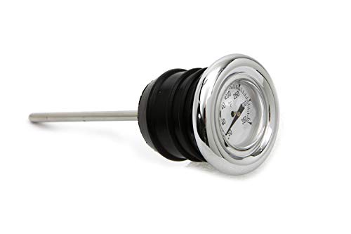 Billet Proof Designs Chrome Shorty Style Oil Tank Dipstick with Oil Temperature Gauge - White Gauge Face - Fits 1979-2003 Harley Sportster XL, 1984-1999 Softail FXST & 1986-1999 Softail FLST: Replaces HD Part# 62668-87T - Image 1